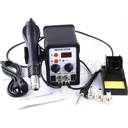 220V/110V Soldering Station YOUYUE 8586 2 in 1 SMD Rework Station Hot Air Gun + Electric solder iron Station with 3 Nozzles
