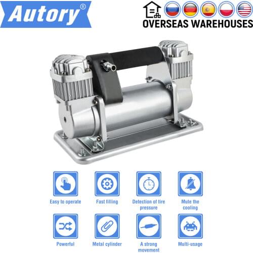 Portable 12V 480W Heavy Duty Double Cylinders Air Pump Air Compressor Tire Inflator 150-200 PSI For Car Truck SUV Motorcycles