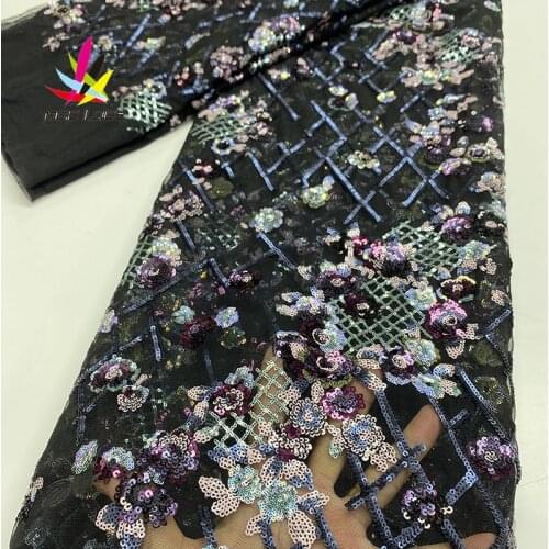 Luxury Sequins Lace Fabrics Emerald Green Mesh Lace African Fabric Lace with Sequins for Women Wedding Party Dress XZ3236B