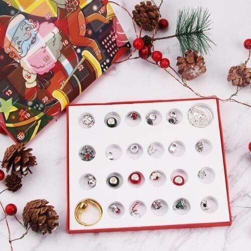 Besegad DIY Christmas Bracelet Jewelry Countdown Advent Calendar Surprise Gift Box Santa Elk Snowman 24 Days Xmas Calendar Box