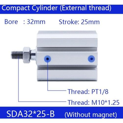 SDA32*25-B 32mm Bore 25mm Stroke External thread Compact Air Cylinders Dual Action Air Pneumatic Cylinder