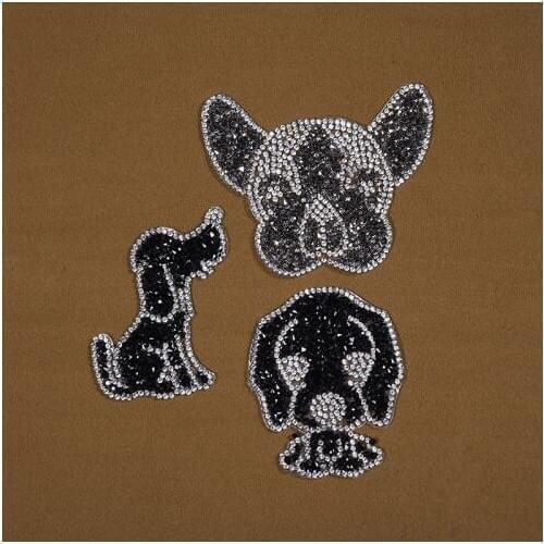Sparkling Rhinestone Dogs Animals Clothes Patches Fashion Sequined DIY Appliques Bling Iron-on Patches