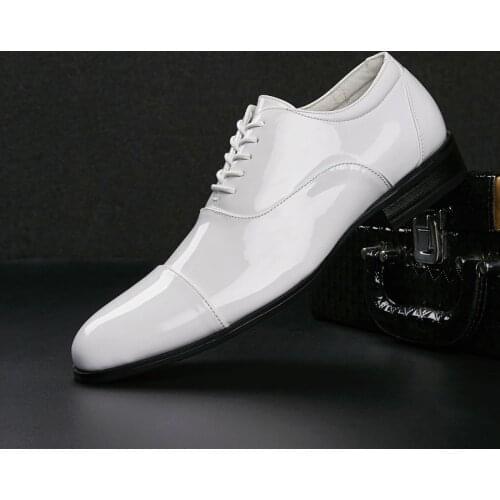 Large Size Men White Shoes Lace-Up Formal Casual Business Patent Leather Size 39-50
