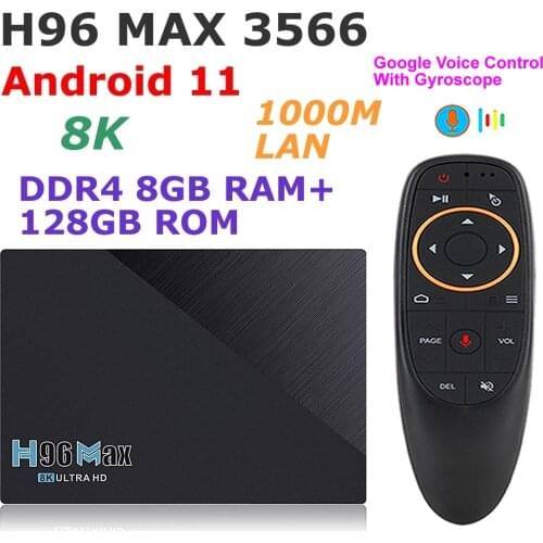 H96 MAX 3566 Android 11 TV Box RK3566 DDR4 8G RAM 128G ROM 8K 2.4G/5G Dual WIFI 1000M Lan 4K Youtube 3D Media Player Set Top Box