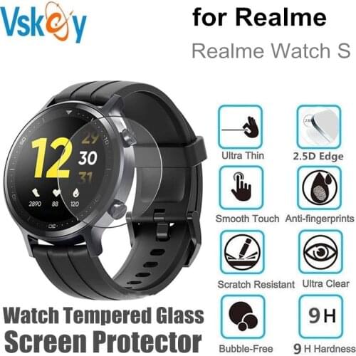 VSKEY 10PCS Tempered Glass Screen Protector for Realme Watch S Round Smart Watch D41mm Anti-Scratch Protective Film