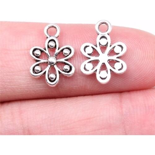 WYSIWYG 40pcs Charms 14x10mm Flower Charms For Jewelry Making DIY Jewelry Findings Antique Silver Color Alloy Charms Pendant