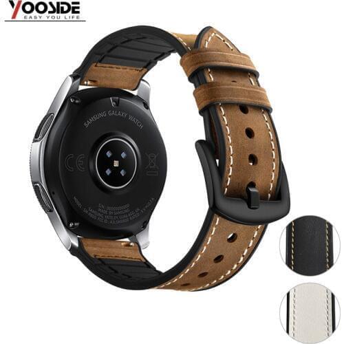 YOOSIDE 20mm 22mm Quick Release Soft Genuine Leather Silicone Watch Band Strap for Samsung Galaxy Watch 46mm/42mm Smart Watch