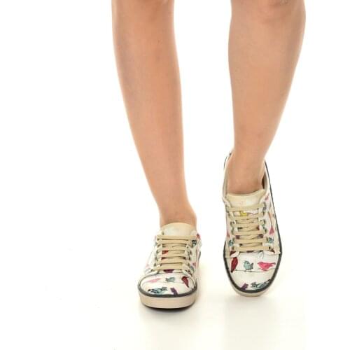 Digital Print Colorful Brid Patterned Womens Sports Shoes Classic Shoes Flat Camouflage Casual Shoes Fashion 2021 White