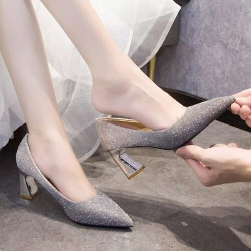 Sexy Bing Pumps Pointed Toe Boat Shoes High Heels Dress Shoes Silver Gradients Wedding Shoes 2020 New Fashion Ladies Shoes 8492L