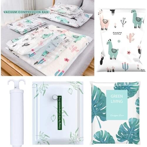 1PC Home Reusable Compressed Bag Vacuum Storage Bag Cartoon Printed Hand Pump