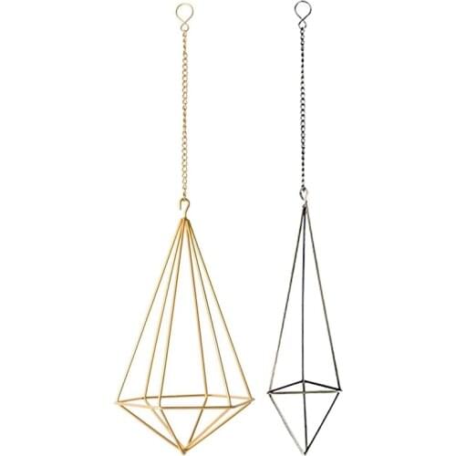 2Pcs Hanging Air Plant Holder for Tillandsia Display Geometric Planter with Chains Home Decor for Air Plants, Bronze & Gold