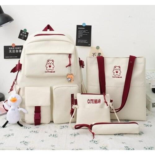 4Pcs/Set Women Cute Shoulder Bags Backpacks Preppy Style Canvas Travel School Rucksack Teenager Girls Mochila Students kawaii 50