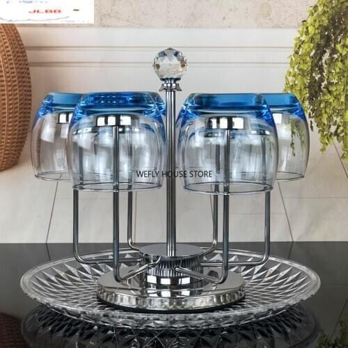 6 Cup Holder Drain Acrylic Round Tray Home Use Hanging Cup 6 Piece Set Glass Set Storage Rack Stainless Steel Tea Cup Rack