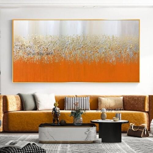 Abstract Oil Painting Large Canvas Wall Art Orange and White Minimalist Handmade Modern Decoration Living Room