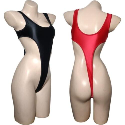 Glossy Women High Cut Thong Teddy Monokini Swimsuit One Piece Bikini Bathing Swimwear Bodysuit Beachwear Erotic Lingerie