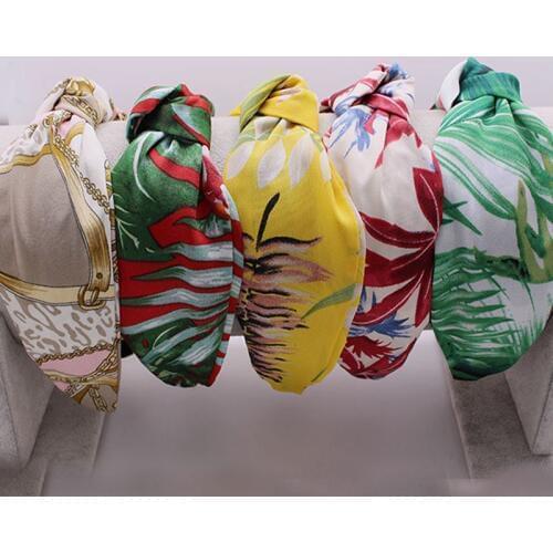 Bohemian Summer Satin Flower Pattern Wide Knot Headband Hairband Hair Accessories Hair Jewelry