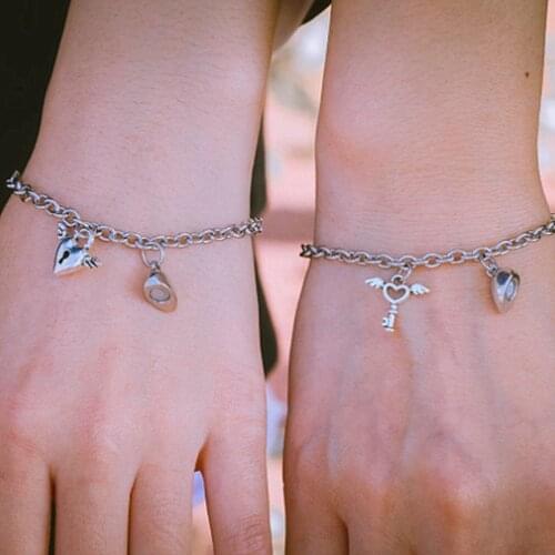 2Pcs/Set Heart shaped Magnet attraction Bracelet for couples Stainless steel Angel wing lock mens womens charm Jewelry gifts