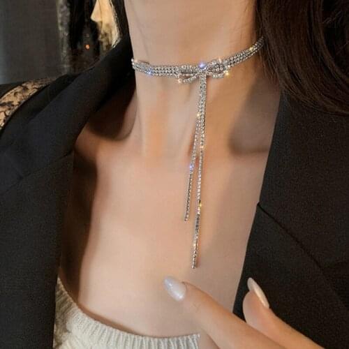Women Chains Necklaces Casual Sporty Link Chain Crystal Bowknot All Compatible Party Necklace Fenale Elegant Jewelry