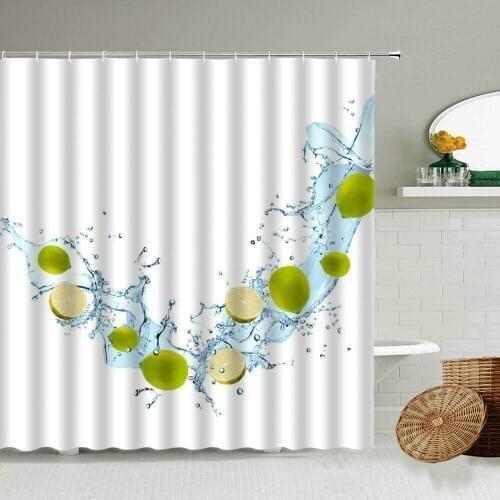 Decoration Waterproof Summer Fruit Ice Cube Lemon Kiwi Strawberry Grape Shower Curtain Creative Poster Bathroom