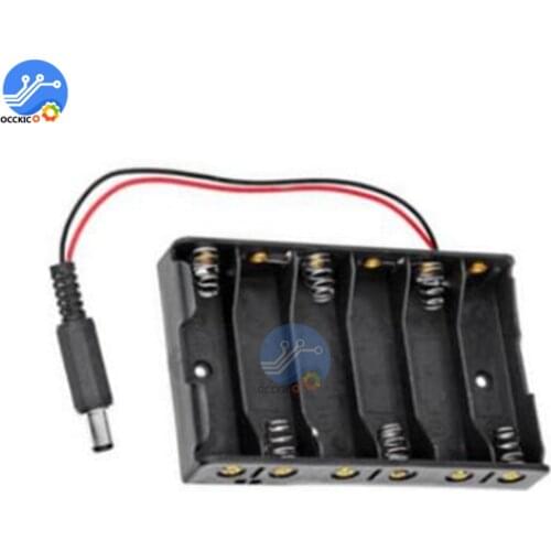 6xAA Battery Holder Storage Case with DC2.1 Power Jack battery case Storage Box DIY kit 6 slot AA Battery Shell
