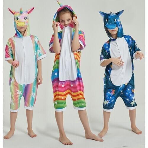 Children Sleepwear Summer Short Sleeves Baby Girl Pajamas Kids Onesies for Boys Girls Homewear Cartoon Teenage costume 115-145cm