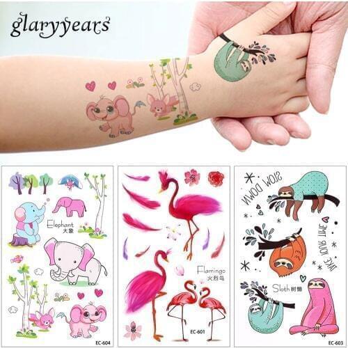Glaryyears 3 Pieces/set Cartoon Animal EC Tattoo Sticker Temporary Children Decal Fox Lion Image Finger Body Tattoos Tiny Kawaii