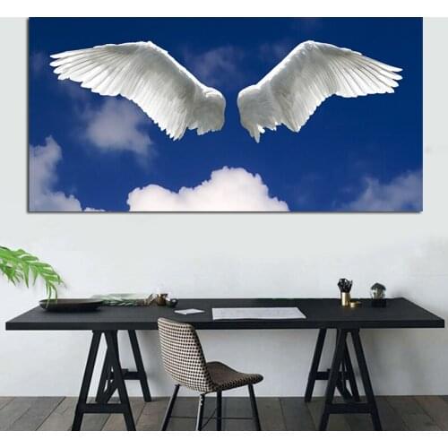 Canvas Paintings Wings under the Blue Sky Wall Posters And Prints Black And White Wall Art Wings Art Wall Picture