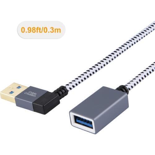 Short (1ft) USB3.0 Extension Cable, Left Angle USB 3.0 Male to Female Extension Cable USB 3.0 Extender Cord