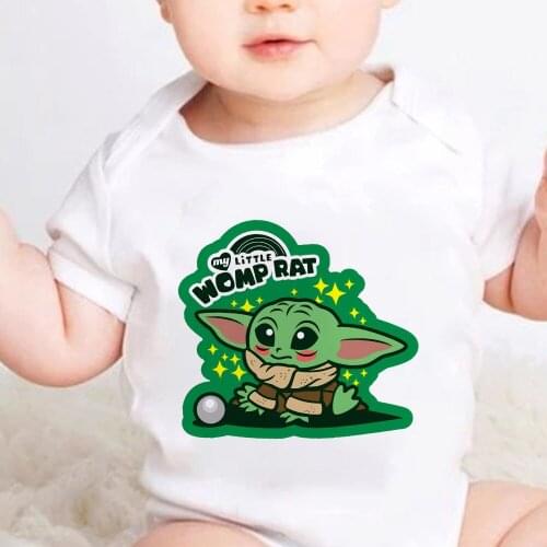 Mandalorian Baby Yoda My LITTLE WOMP RAT Short Sleeve Baby Romper One Piece Summer Unisex Newborn Clothes Infant Jumpsuits
