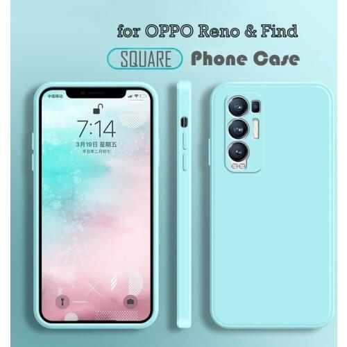 Classic Square Frame Liquid Silicone Phone Case For OPPO Reno 2 Z 3 5 6 Pro Find X2 Lite X3 Neo Candy Color Soft Protecive Cover