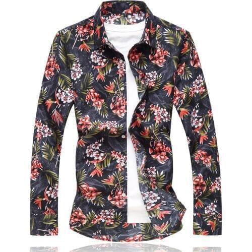 Retro Floral Printed Men Casual Shirts Classic Men Dress Shirt Mens Long Sleeve Brand New Fashion Spring Shirts Floral Print Ca