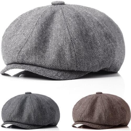 Men beret vintage Herringbone Gatsby Tweed peaky blinders hat Autumn Winter Cotton Newsboy Beret Hat spring Flat Peaked cap
