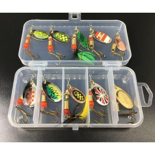 10Pcs Fishing Lures Spoon Bait Set Metal Lure Kit Sequins DD Fishing Lures with Box Treble Hooks Fishing Tackle hard Bait