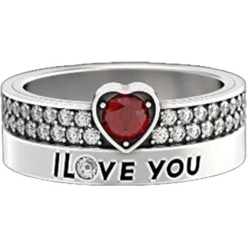 Popular Creative Retro Engraving "I LOVE YOU" Micro-inlaid Love Couple Wedding Ring Fashion Leisure Engagement Ring