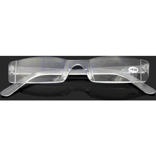 Eyeglasses Clear Rimless Reading Glasses Case Bag Presbyopia 4.00 Diopter