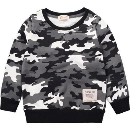 Boys Autumn Fashion Sweatershirt Long Sleeved Camouflage Clothes 2-8 Years Old Children Casual Hooded Tops Round Neck Sweaters