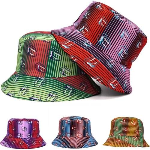 Reversible Bucket-Hats Tongue Striped Print Sunscreen Men Women Bob Panama Hat Cotton Anti-sun Summer Colorful Fisherman Cat