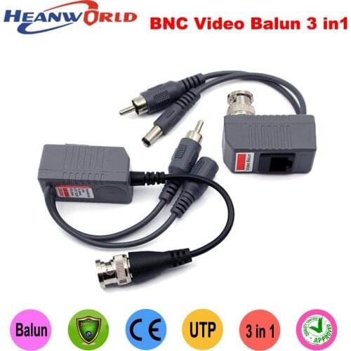 Heanworld CCTV BNC video Balun UTP Video Balun power Passive Rj45,POE Power Video Audio 3 in 1 Transceivers CCTV spare parts