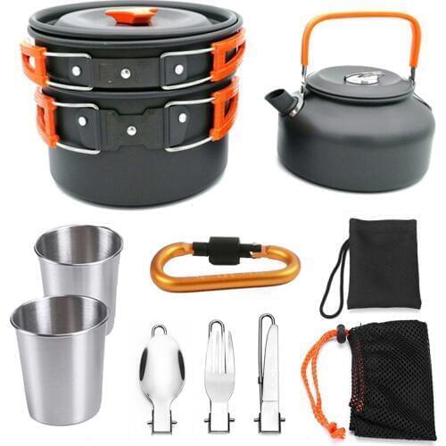 Portable aluminum cookware, camping kettle, outdoor pot, teapot set, multifunctional outdoor tableware
