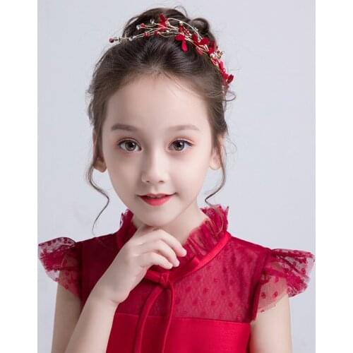 Princess Kids Hairpins Bridal Headdress Wedding Hair Jewelry Party Hair Accessories Red Barrettes Crystal Hair Clip