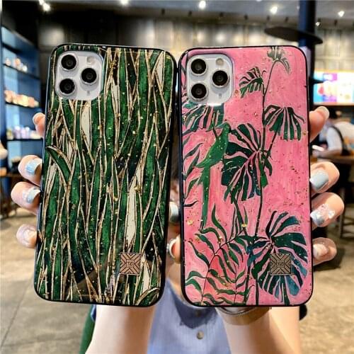 Luxury Chic Gold Foil Banana Leaves Phone Case for iPhone 12 11 Pro XS Max XR X 8 7 Plus Glitter Hard Silicone Cover Funda Shell