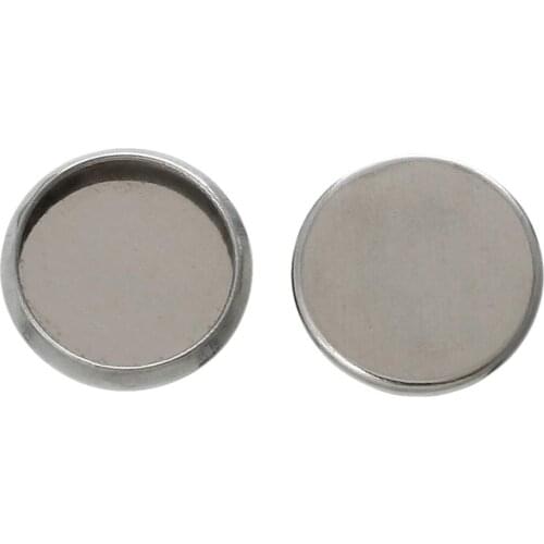 DoreenBeads Stainless Steel Cabochon Frame Settings Round Silver Color DIY Making Jewelry Findings(Fits 12mm Dia)14.0mm,50PCs