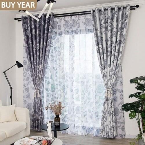 Modern Simple Curtains for Living Dining Room Bedroom Northern European Style Printing and Matching Hemp White Tulle Curtains