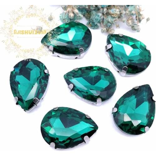 Malachite green Water droplet Crystal Glass Sew-on Rhinestones with Claw DIY Dresses and Clothes13*18 10*14 7*10 18*25 20*30