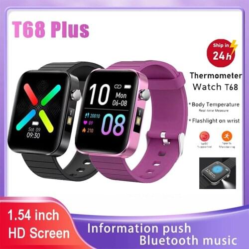 T68 Plus Mens Watches Electronic Wrist Watch Smart Watches 24h Body Temperature Heart Rate Blood Pressure Monitor PK T500 Y68