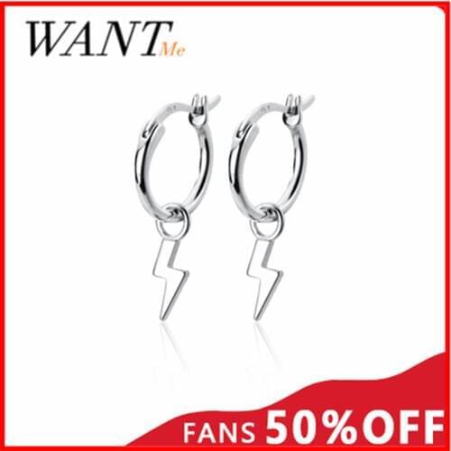 WANTME Fashion Minimalist Unisex Huggie Lightning Stud Earrings for Women Genuine 925 Sterling Silver Punk Rock Party Jewelry
