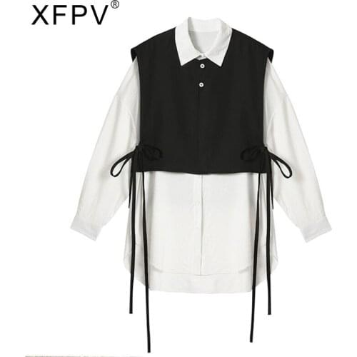 XFPV 2021 New Spring And Autumn Fashion Casual Long Sleeve Shirt Womens Korean Loose Top Vest Two Piece Suit Shirt SJ123