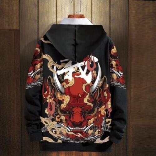Japanese Streetwear Hoodies Hooded Male 2020 Winter Warm Pullover Sweatshirt Male Print Hooded Mens Hip Hop Hoodies Men KK3368