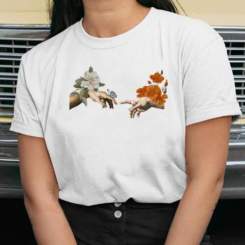 Women Flower Hands Funny 90s Trend New Style Cute Graphic Tshirt Aesthetic T-Shirt Lady Cartoon Female Tops Tees Print Clothes