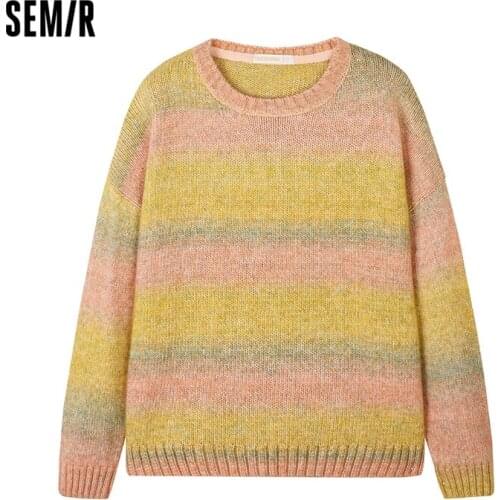 SEMIR Sweater Women Contrast Color Stripes Hong Kong Flavor 2021 Autumn New O Neck Blouse Loose Knit Sweater Sweet
